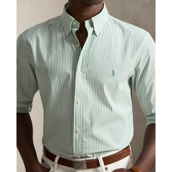 Faded Mint/White Custom Fit Striped Stretch Poplin Shirt Polo Ralph Lauren 6