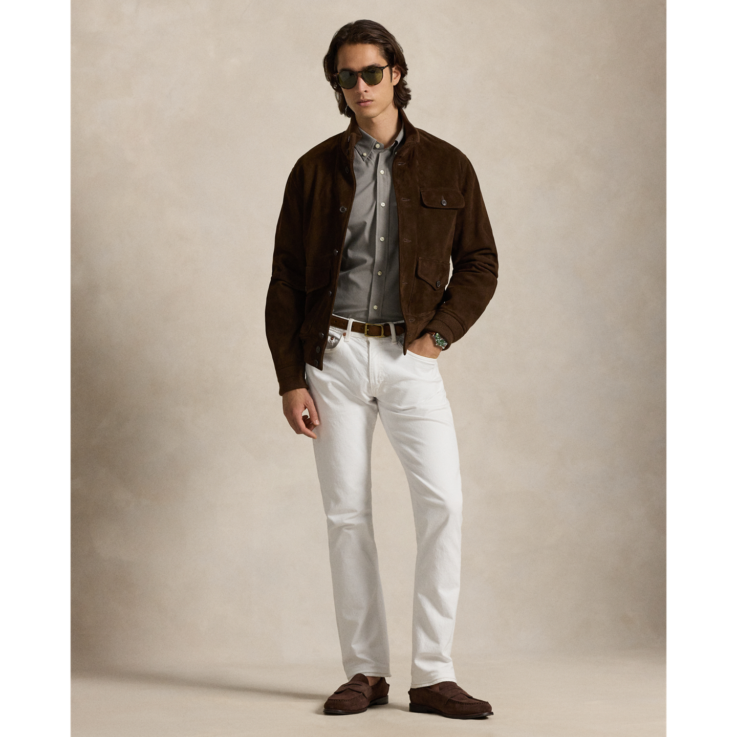 Мужская рубашка Ralph Lauren Slim Fit Stretch Poplin, цвет: Серый — фото 1