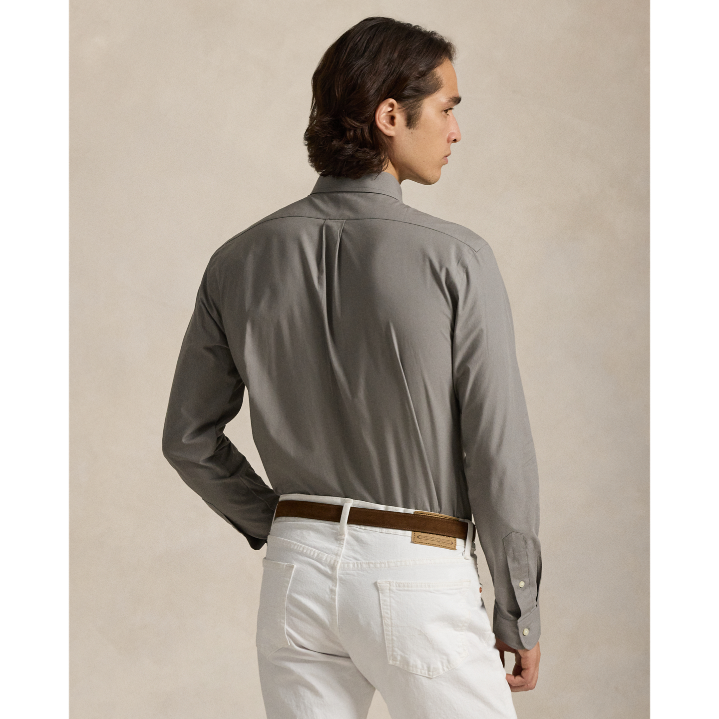 Мужская рубашка Ralph Lauren Slim Fit Stretch Poplin, цвет: Серый — фото 2