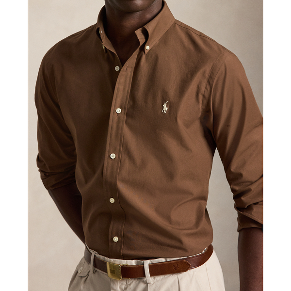 Chocolate Brown Custom Fit Stretch Poplin Shirt Polo Ralph Lauren 6