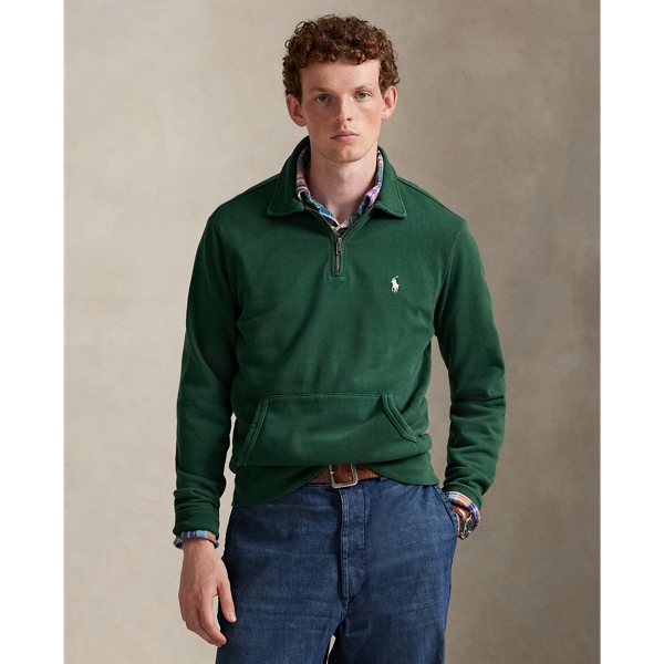 Sweat demi-zippé en coton bouclé