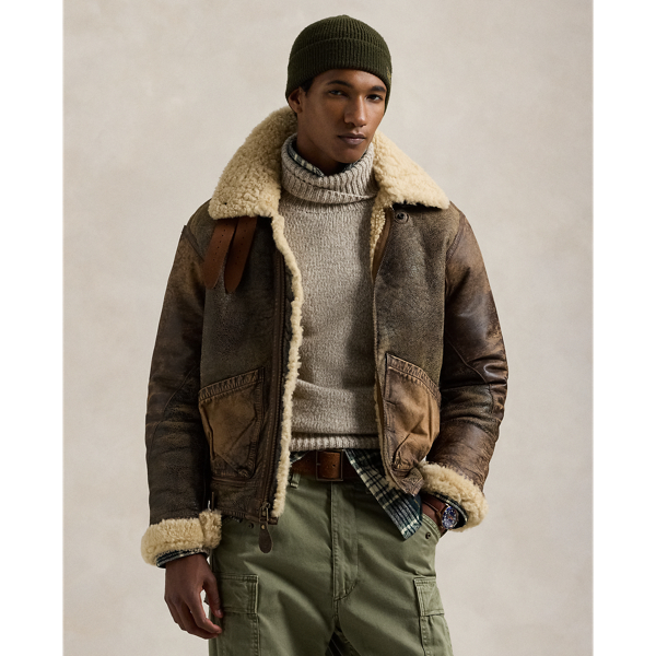 Shearling bomber jacket ralph lauren on sale