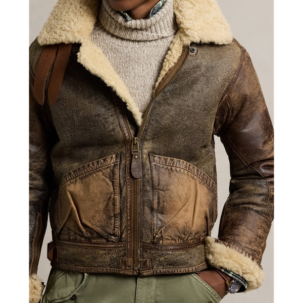 Leather Trim Shearling Bomber Jacket for Men Ralph Lauren UK