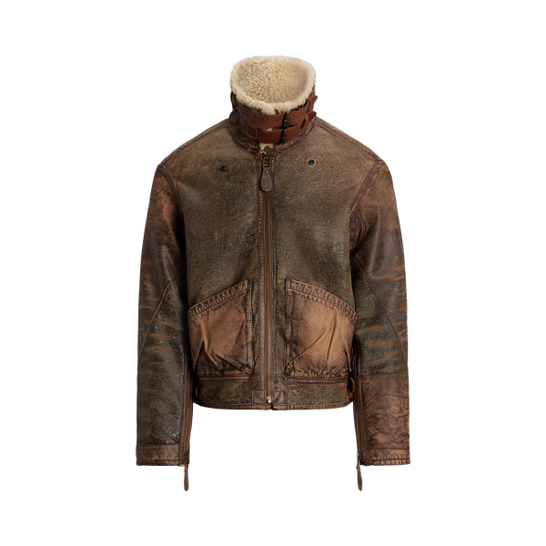 Leather Trim Shearling Bomber Jacket for Men Ralph Lauren IL