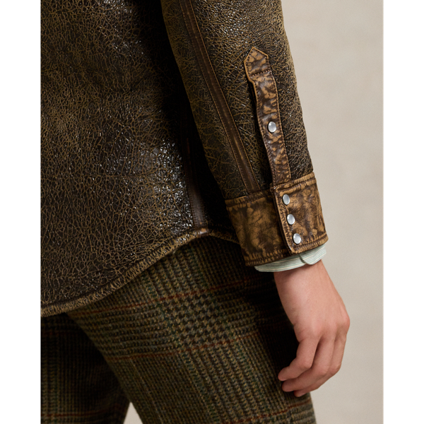 Leather Trim Shearling Western Jacket