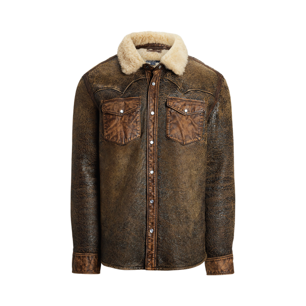 Leather Trim Shearling Western Jacket