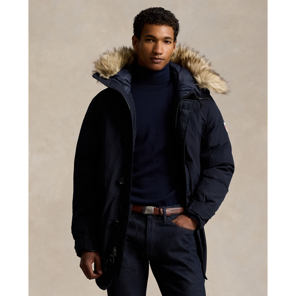 Navy blue fur hood coat best sale