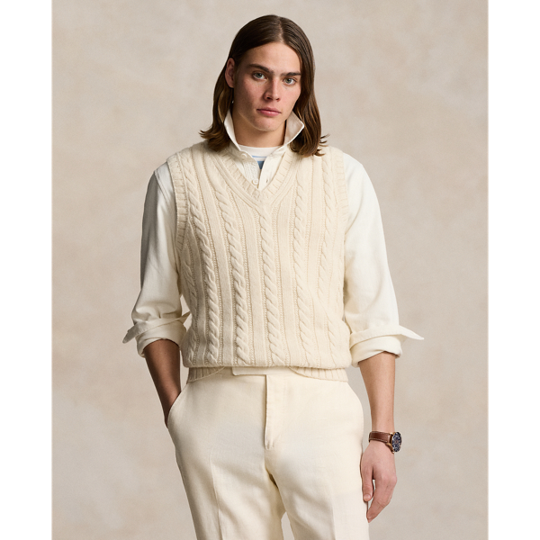 Cotton Cashmere Aran sleeveless jumper for Men Ralph Lauren PT