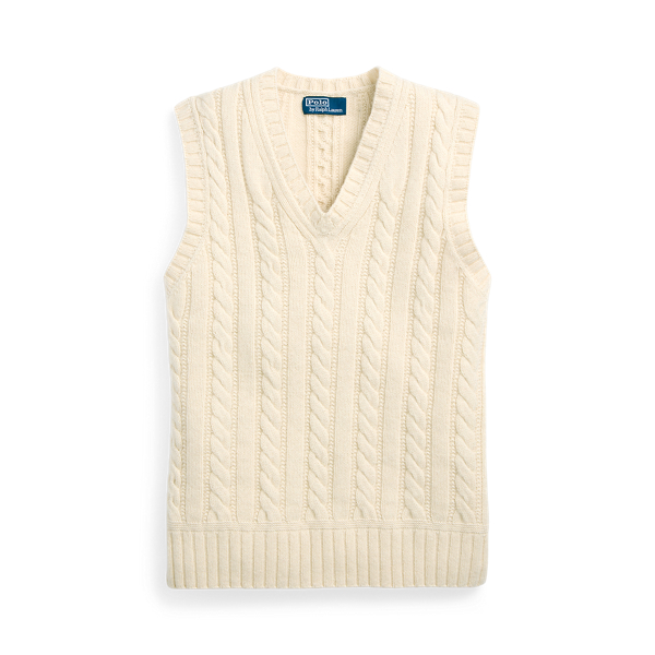 Cotton Cashmere Aran sleeveless jumper