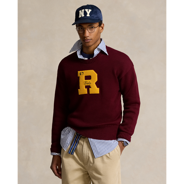 Big Fit Cotton Letterman Sweater