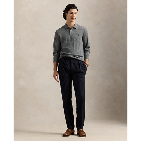 Мужской свитер Ralph Lauren Washable Wool Polo-Collar, цвет: Палевый серый меланжевый