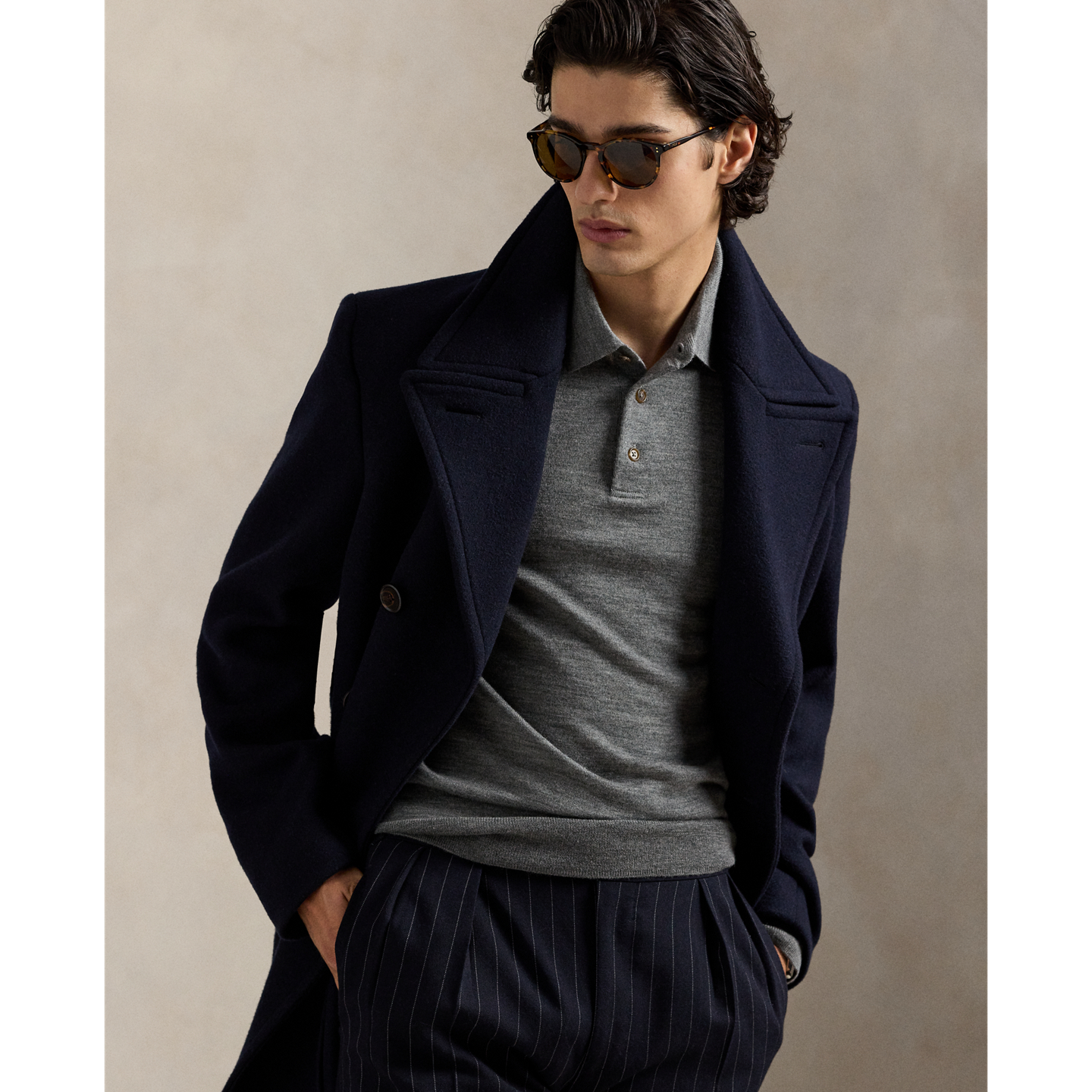 Мужской свитер Ralph Lauren Washable Wool Polo-Collar, цвет: Палевый серый меланжевый — фото 4