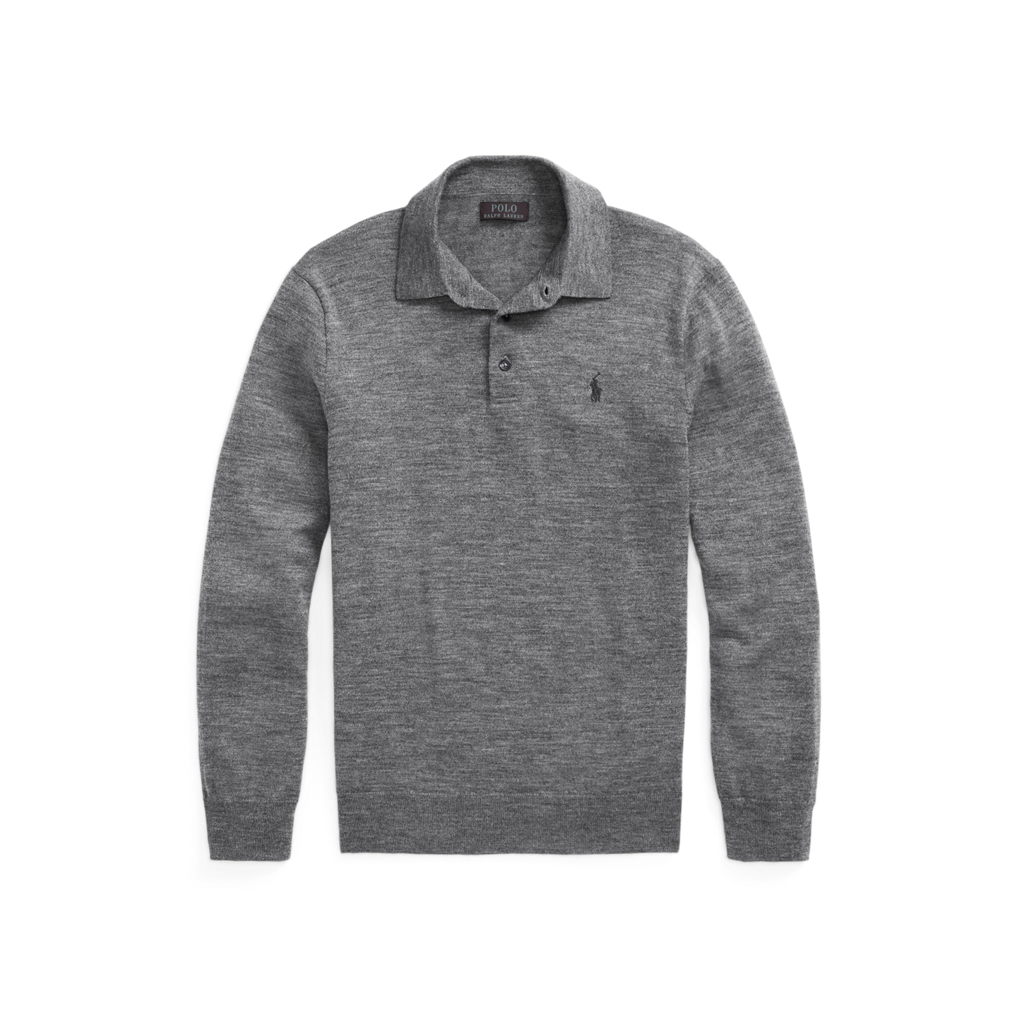 Мужской свитер Ralph Lauren Washable Wool Polo-Collar, цвет: Палевый серый меланжевый — фото 5