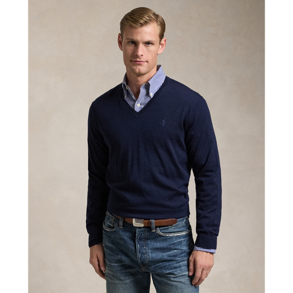 Men s Blue V Neck Sweaters Ralph Lauren