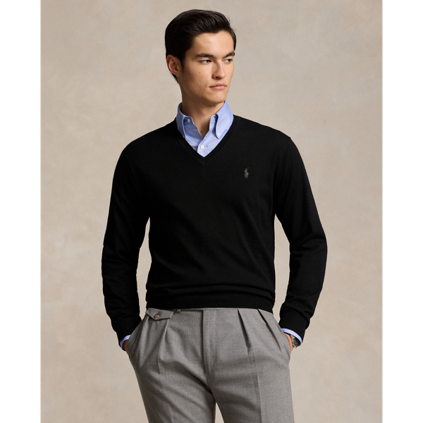 Men s Black V Neck Sweaters Ralph Lauren