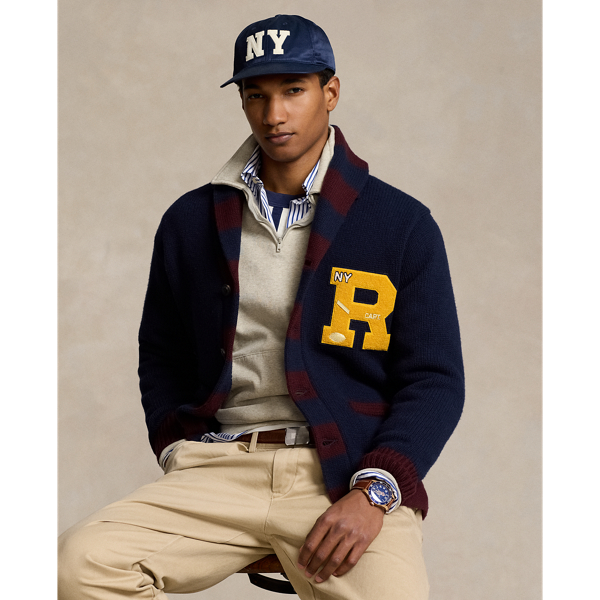 Navy Combo Wool-Blend Letterman Cardigan Polo Ralph Lauren 1