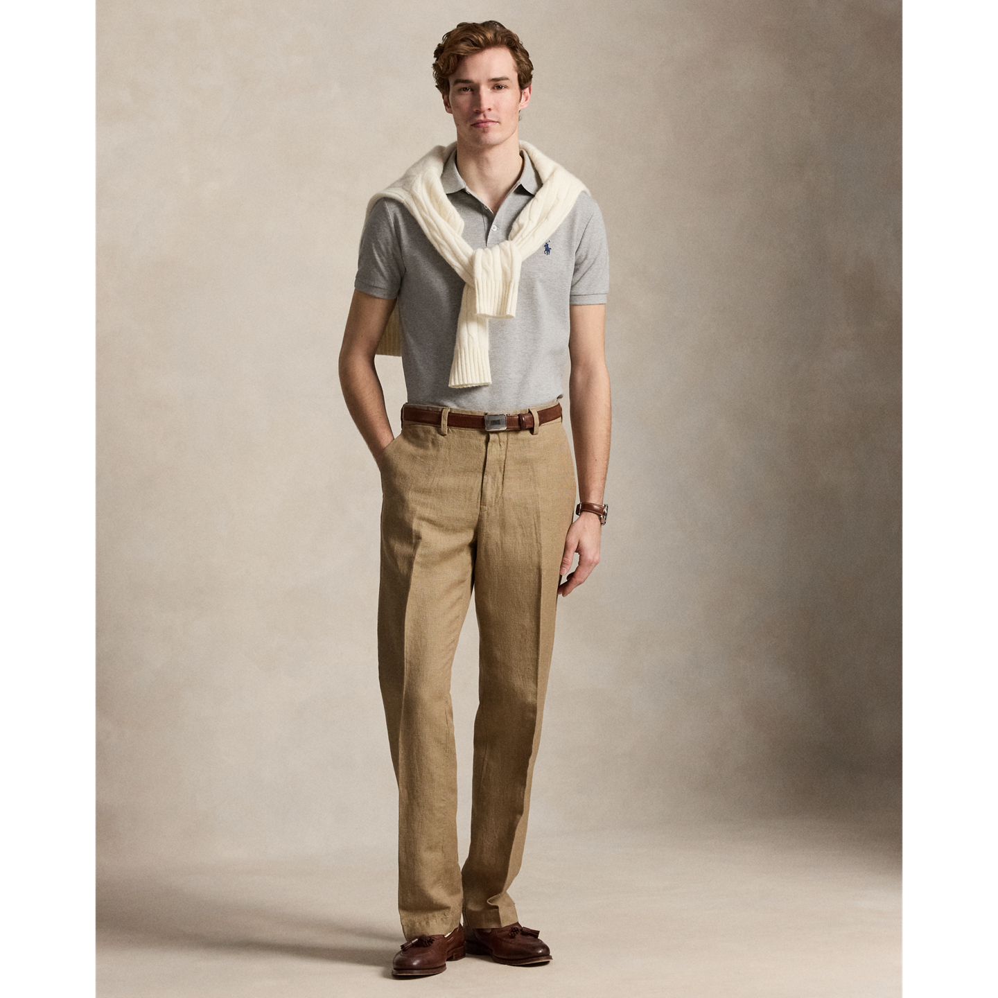 Мужское поло Ralph Lauren Custom Slim Fit Stretch Mesh Polo, цвет: Меланжевый — фото 1