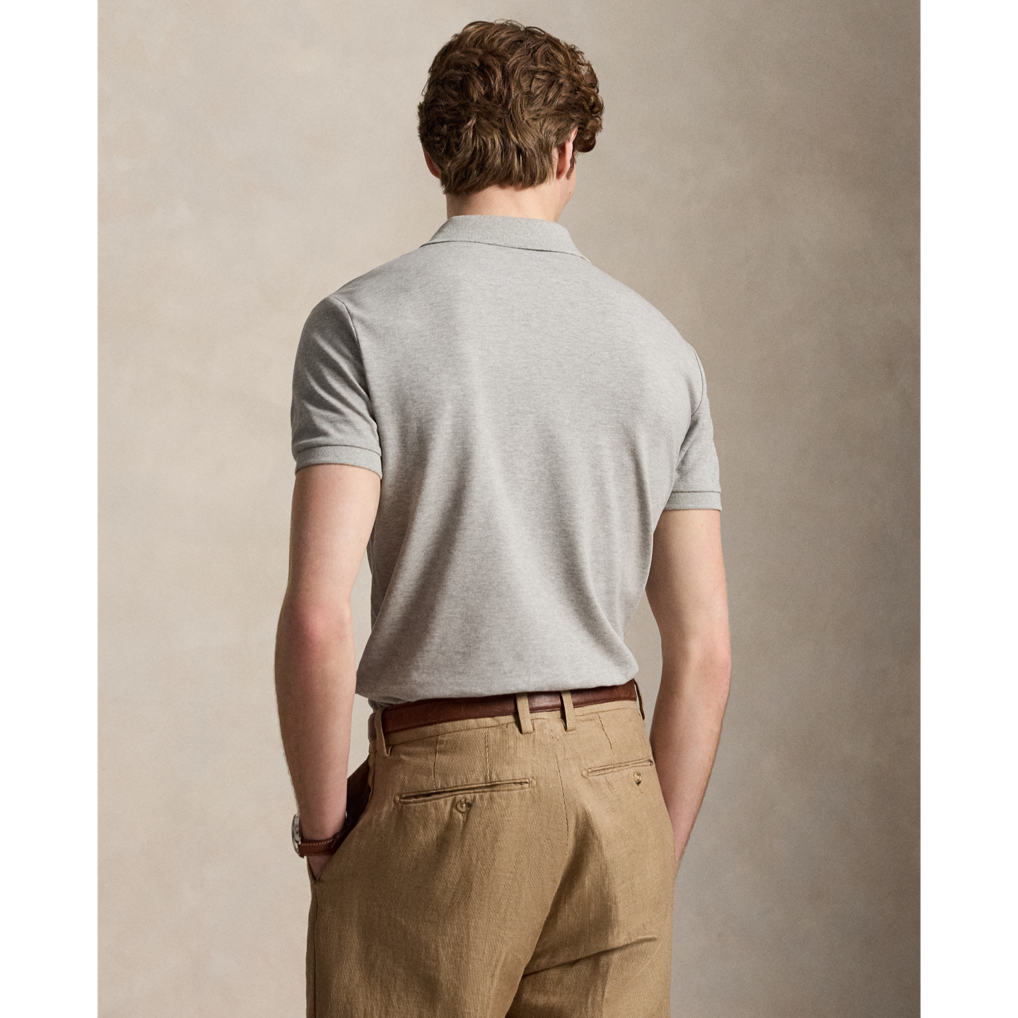 Мужское поло Ralph Lauren Custom Slim Fit Stretch Mesh Polo, цвет: Меланжевый — фото 2