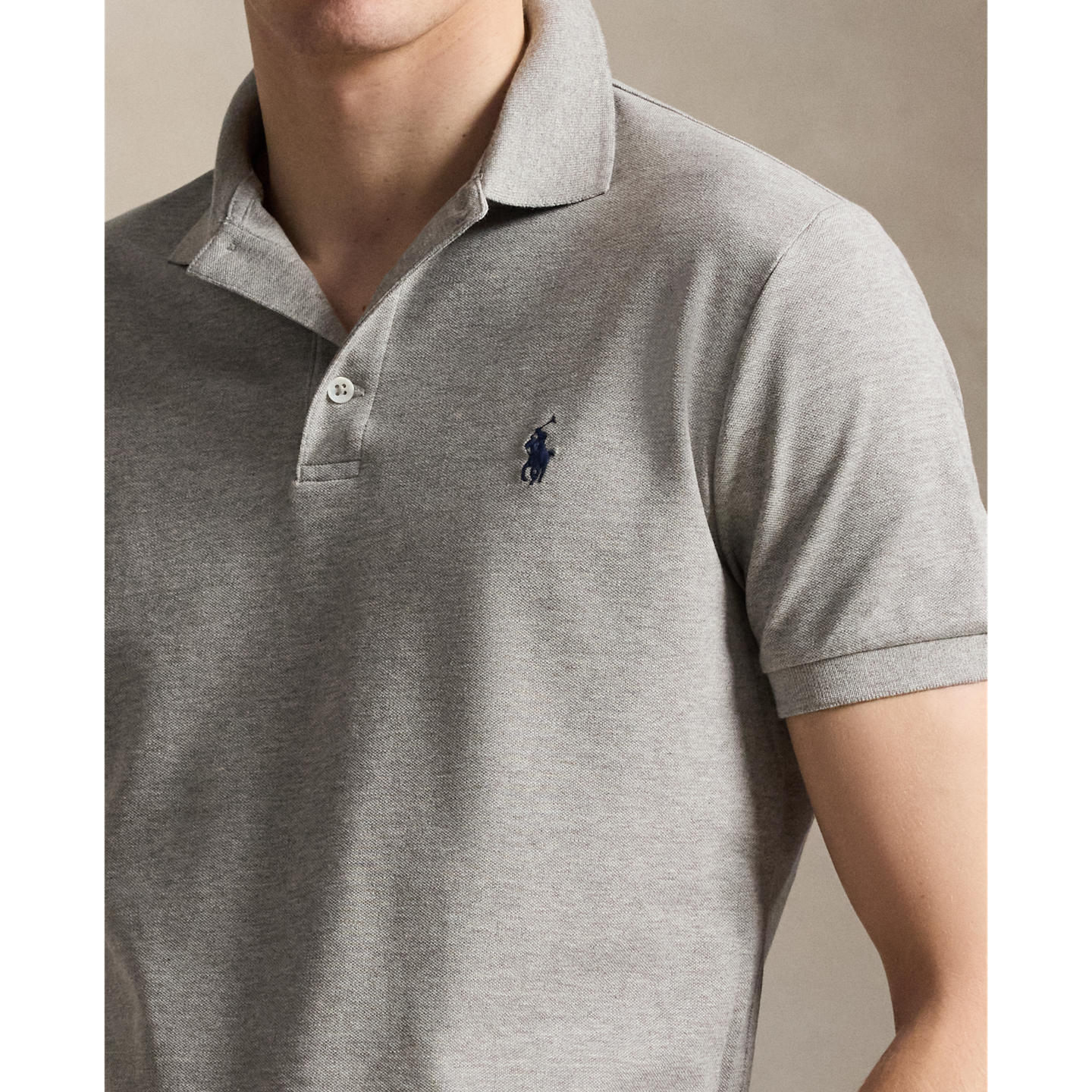 Мужское поло Ralph Lauren Custom Slim Fit Stretch Mesh Polo, цвет: Меланжевый — фото 3