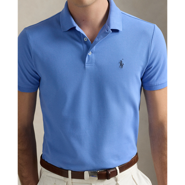 ★POLO RALPH LAUREN★ Slim fit mesh polo shirt blue MNPOKNI1 POLO RALPH LAUREN SLIM FIT MESH POLO SHIRT | Pastel blue Men
