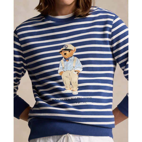 Polo shops Ralph Lauren Women’s Polo Bear Striped Fleece Shirt Blue White Size Medium