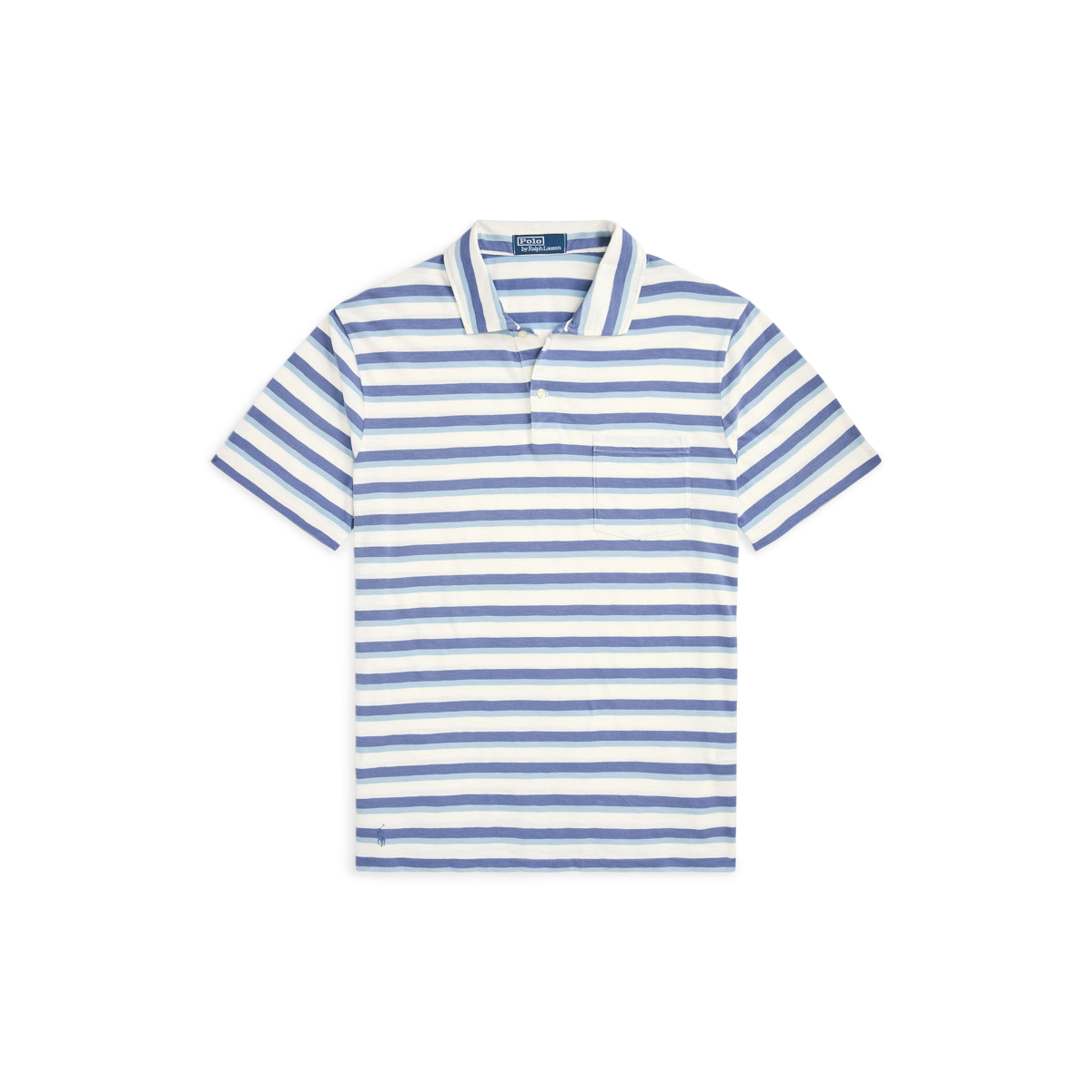 Blue and white striped polo shirt clearance
