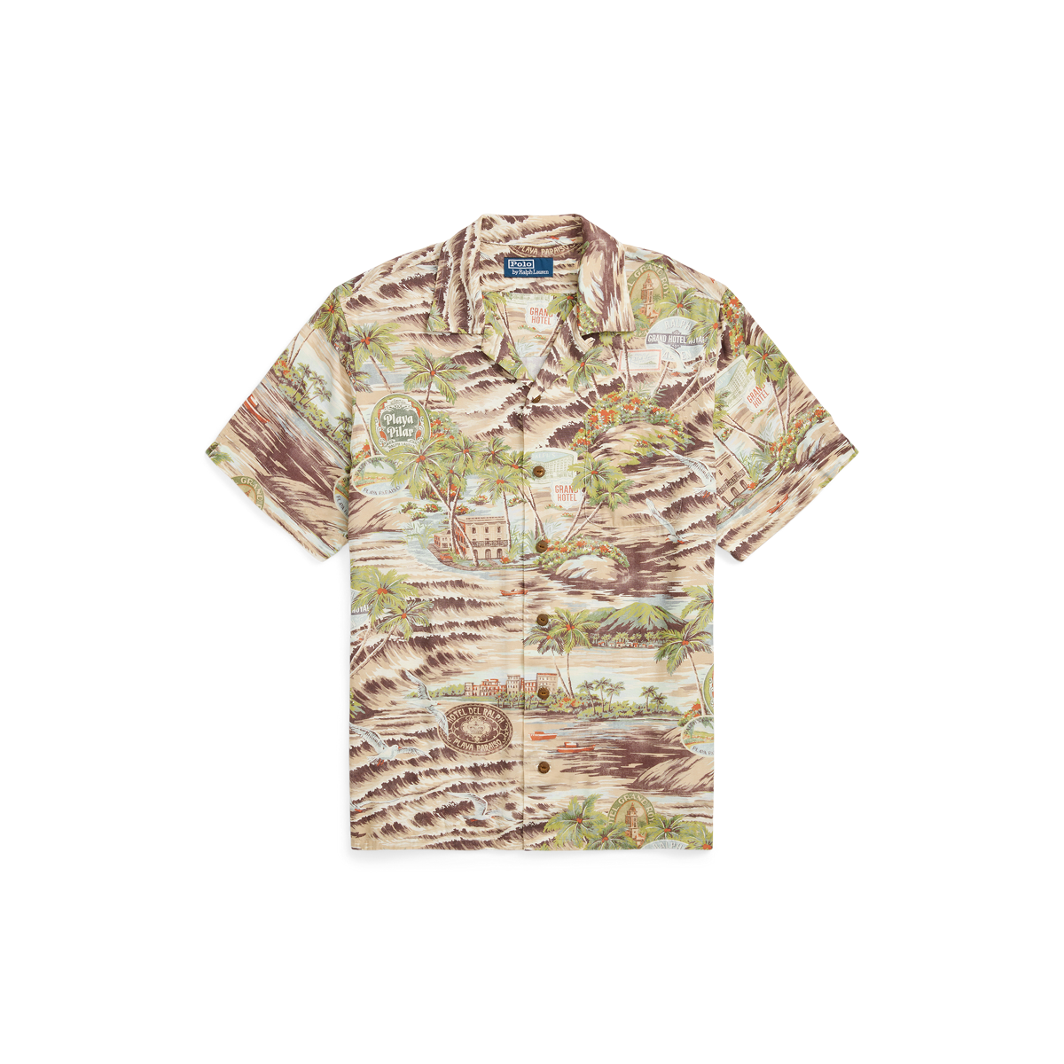 Classic Fit Beach Print Camp Shirt