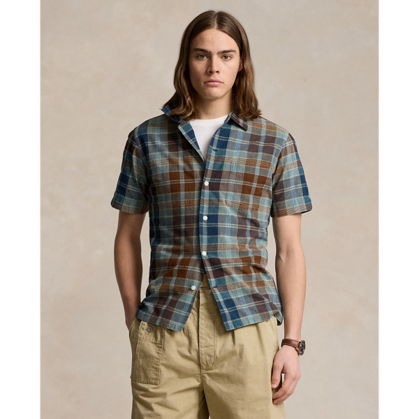 Classic Fit Indigo Madras Camp Shirt