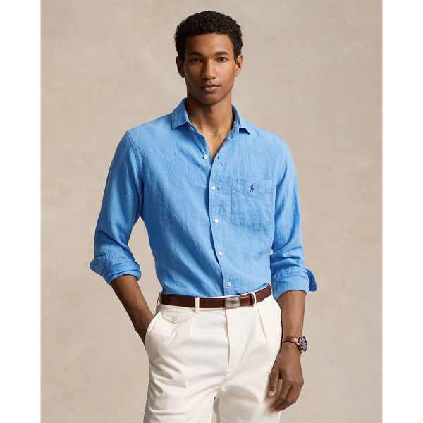 Riviera Blue Classic Fit Linen Shirt Polo Ralph Lauren 1