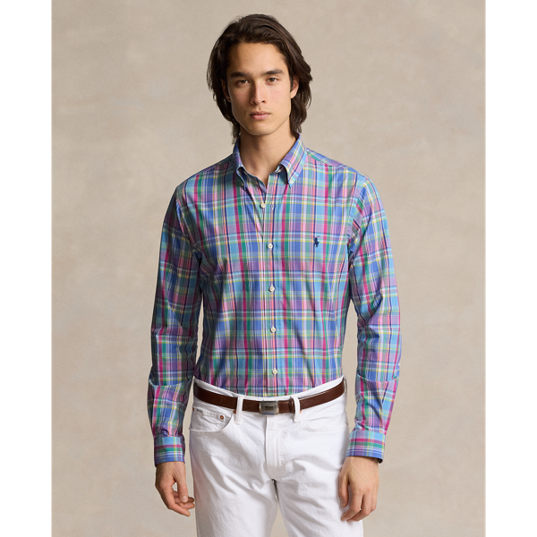 Classic Fit Plaid Stretch Poplin Shirt