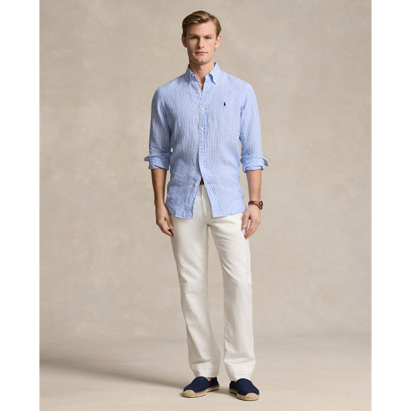 Gestreiftes Custom-Fit Leinenhemd Polo Ralph Lauren in Blau/Wei&szlig; 4