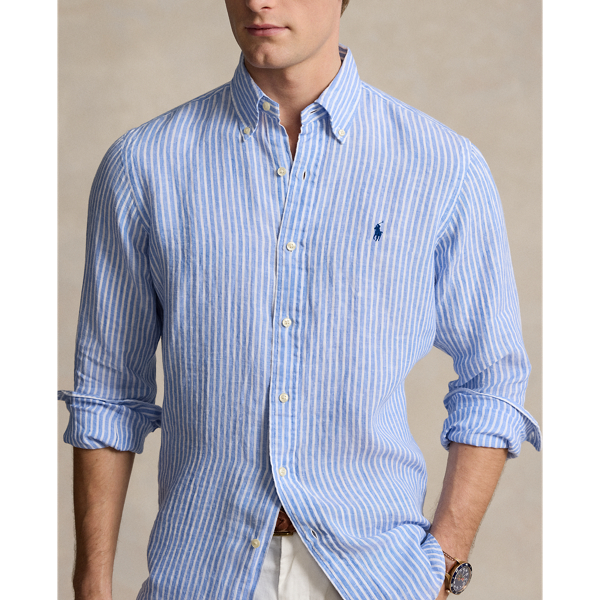 Gestreiftes Custom-Fit Leinenhemd Polo Ralph Lauren in Blau/Wei&szlig; 6