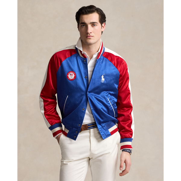 Ralph Red/Rugby Royal Team USA Satin Baseball Jacket Polo Ralph Lauren 1