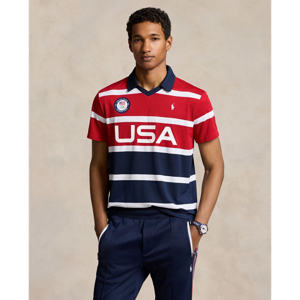 Team USA Striped Stretch Mesh Polo Shirt