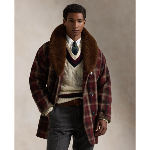 Mens shearling collar coat hotsell