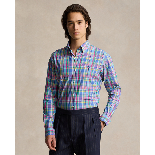 Custom Fit Plaid Stretch Poplin Shirt for Men Ralph Lauren UK