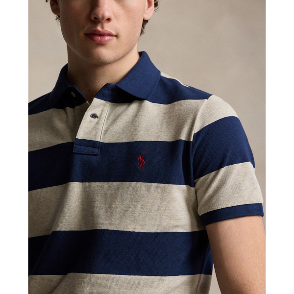 Classic Fit Striped Mesh Polo Shirt