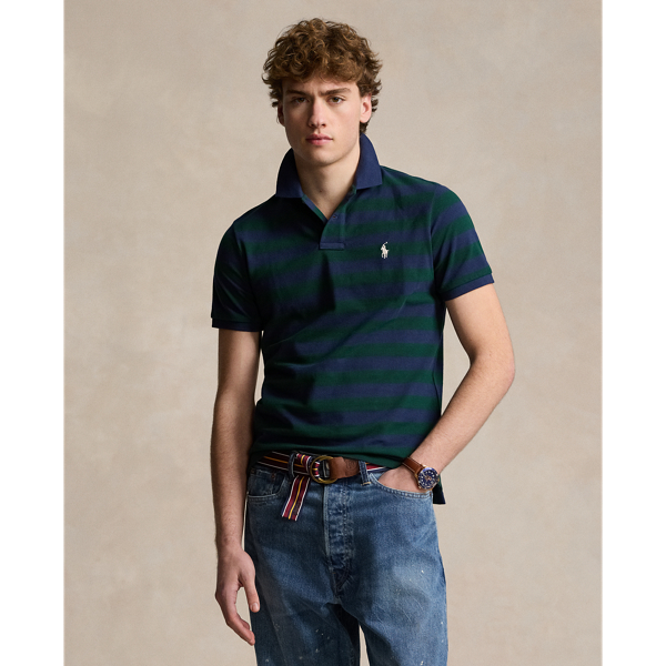 Moss Agate/Navy Classic Fit Striped Mesh Polo Shirt Polo Ralph Lauren 1