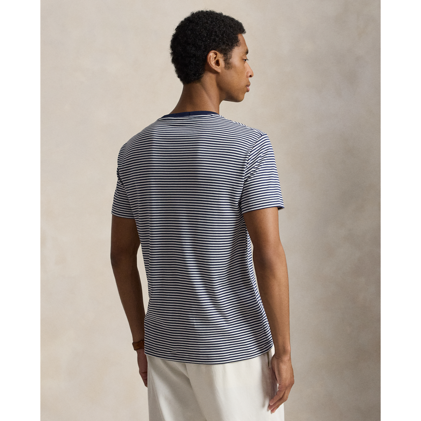 Мужская футболка Ralph Lauren Custom Slim Fit Soft Cotton, цвет: Тёмно-синий / Белый — фото 2