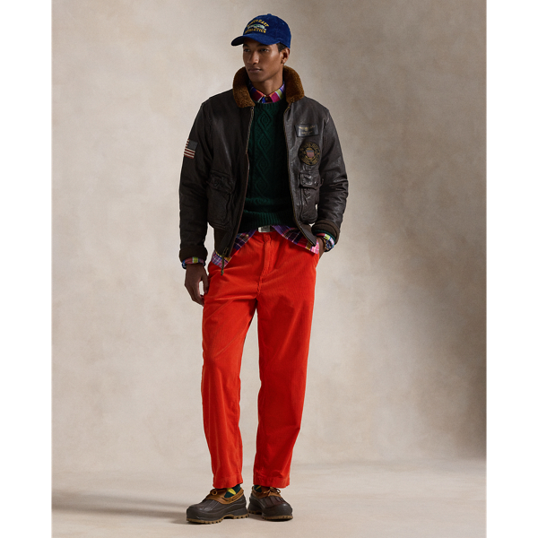 Shearling-Collar Leather Bomber Jacket