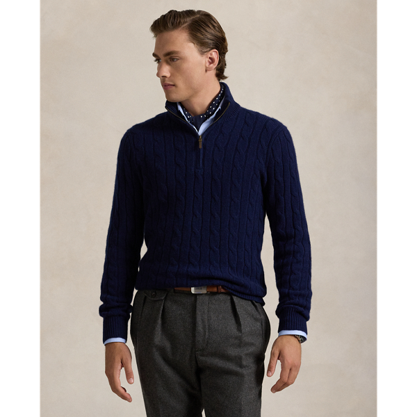 Bright Navy Cable-Knit Cashmere Quarter-Zip Sweater Polo Ralph Lauren 1