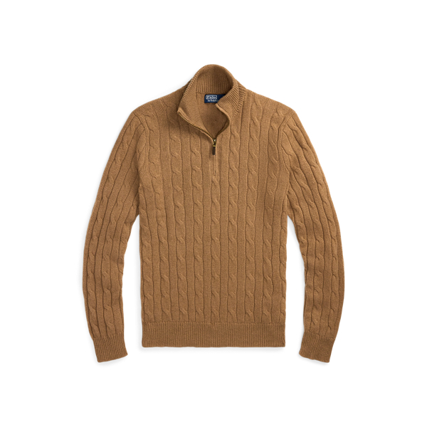 Cable Knit Cashmere Quarter Zip Jumper for Men Ralph Lauren UK