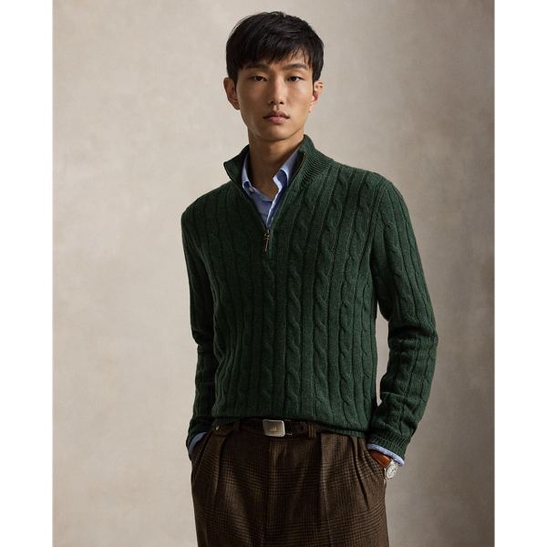 Cable-Knit Cashmere Quarter-Zip Sweater