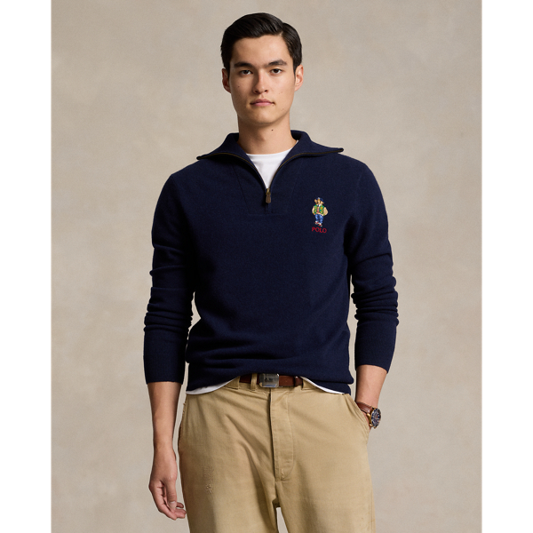 Polo Bear Wool Quarter Zip Jumper for Men Ralph Lauren PA