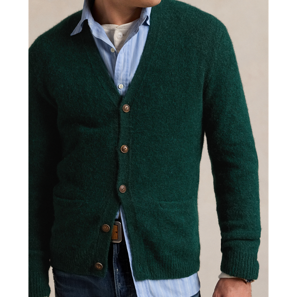 Suede Patch V Neck Cardigan