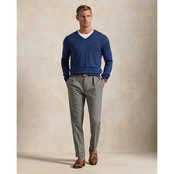 Pull col en V en laine lavable Slim Fit Polo Ralph Lauren en Marine rustique chiné 4