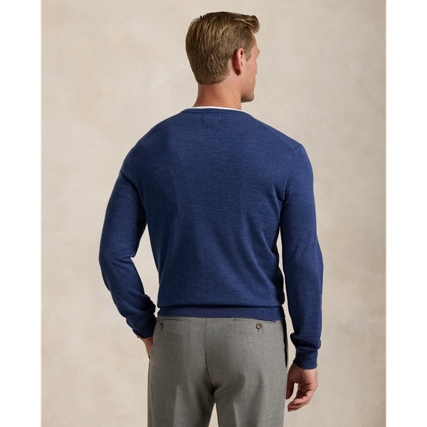 Pull col en V en laine lavable Slim Fit Polo Ralph Lauren en Marine rustique chiné 5