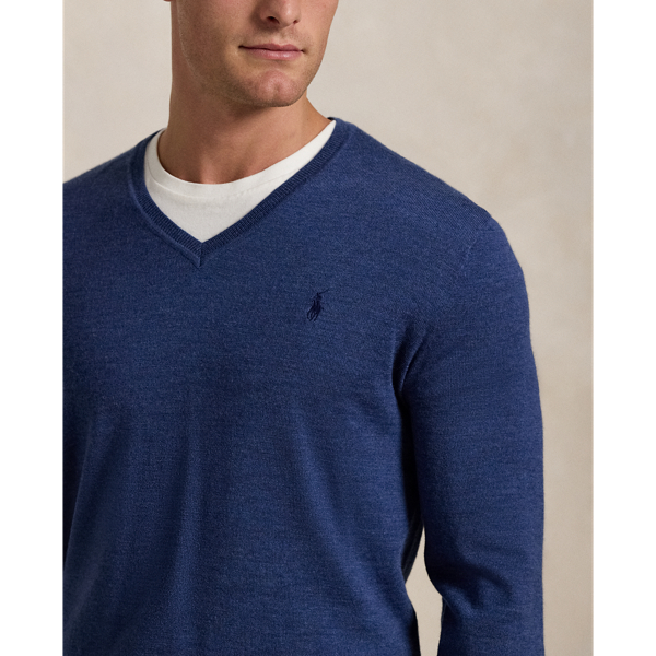 Pull col en V en laine lavable Slim Fit Polo Ralph Lauren en Marine rustique chiné 6