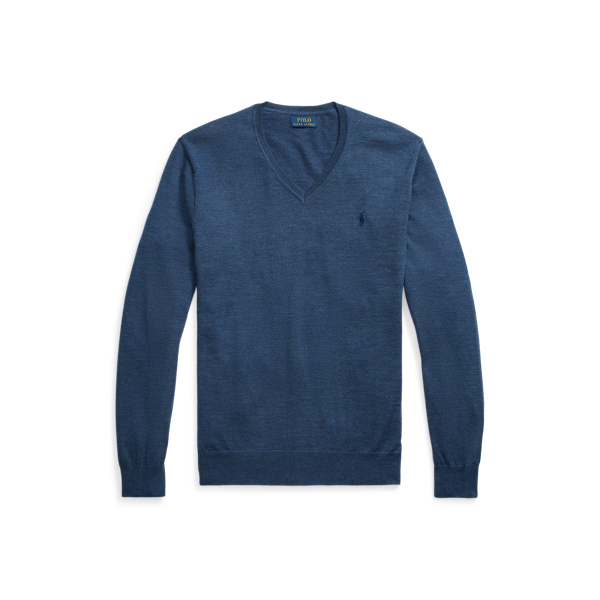 Pull col en V en laine lavable Slim Fit Polo Ralph Lauren en Marine rustique chiné 2