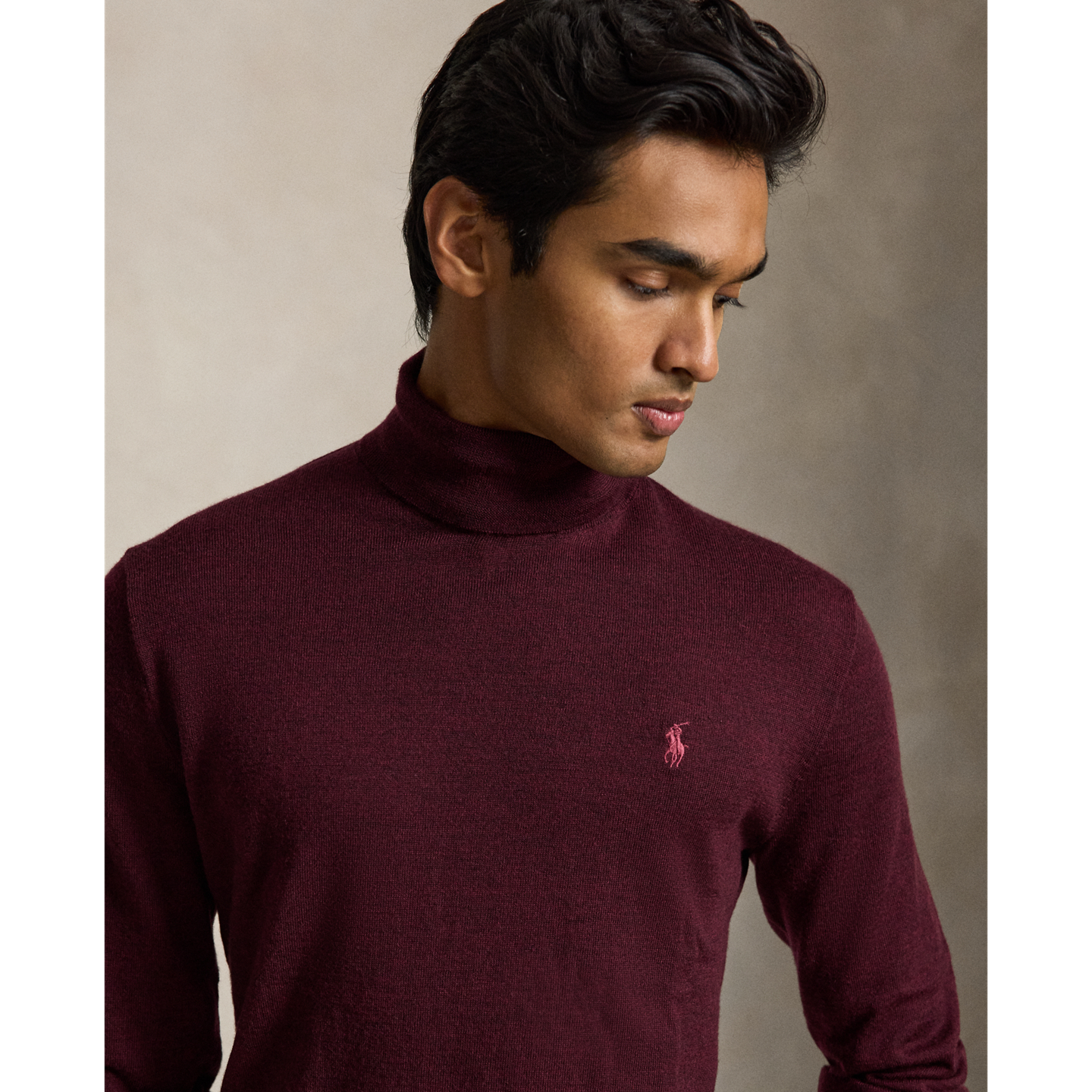 Мужской свитер Ralph Lauren Washable Wool Turtleneck, цвет: Винный меланжевый — фото 3